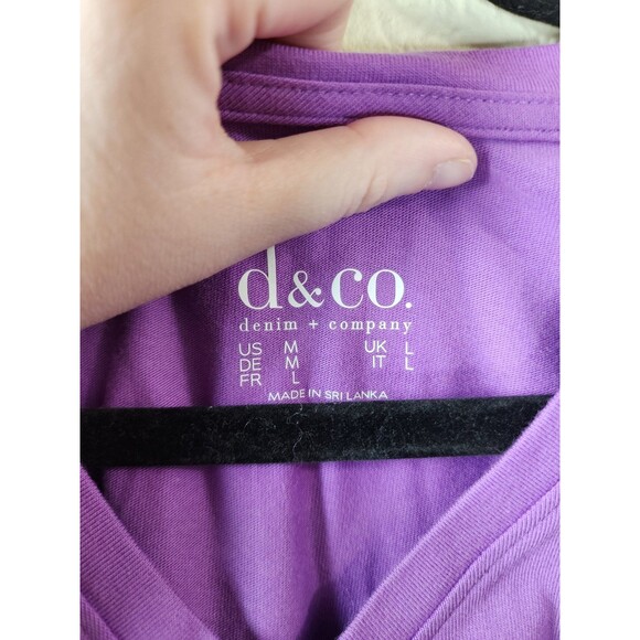 ​D&Co M Purple V-Neck Top Fringe Hem Cotton Blend Cap Sleeve T-Shirt - Picture 4 of 5